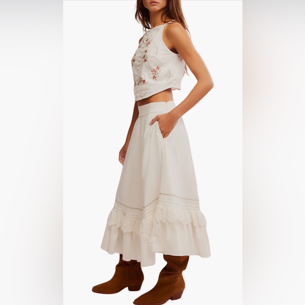 Free People Maeberrie Embroiderer Crop Top Skirt Set XL NWT Ivory Boho - Picture 3 of 9